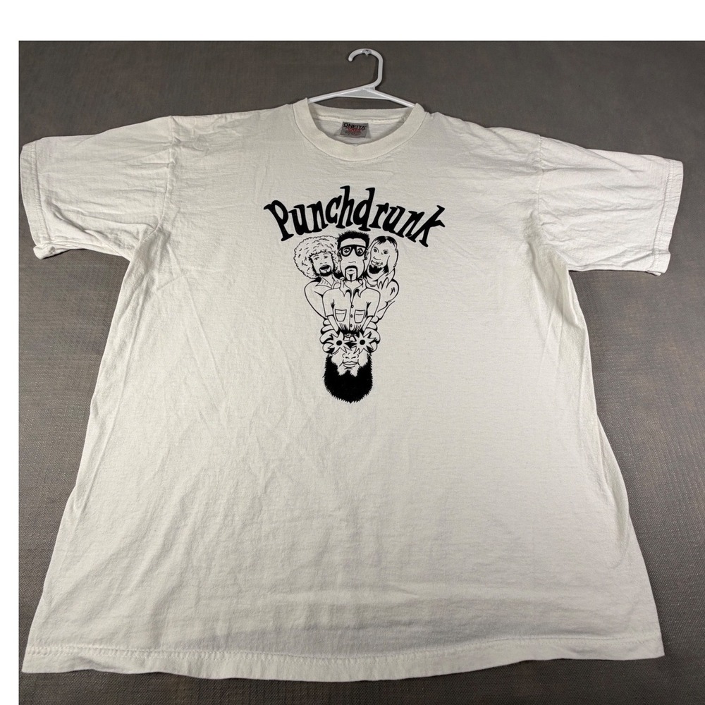 Punchdrunk T-Shirt Mens XL White Oneita Power-T Short Sleeve Vintage